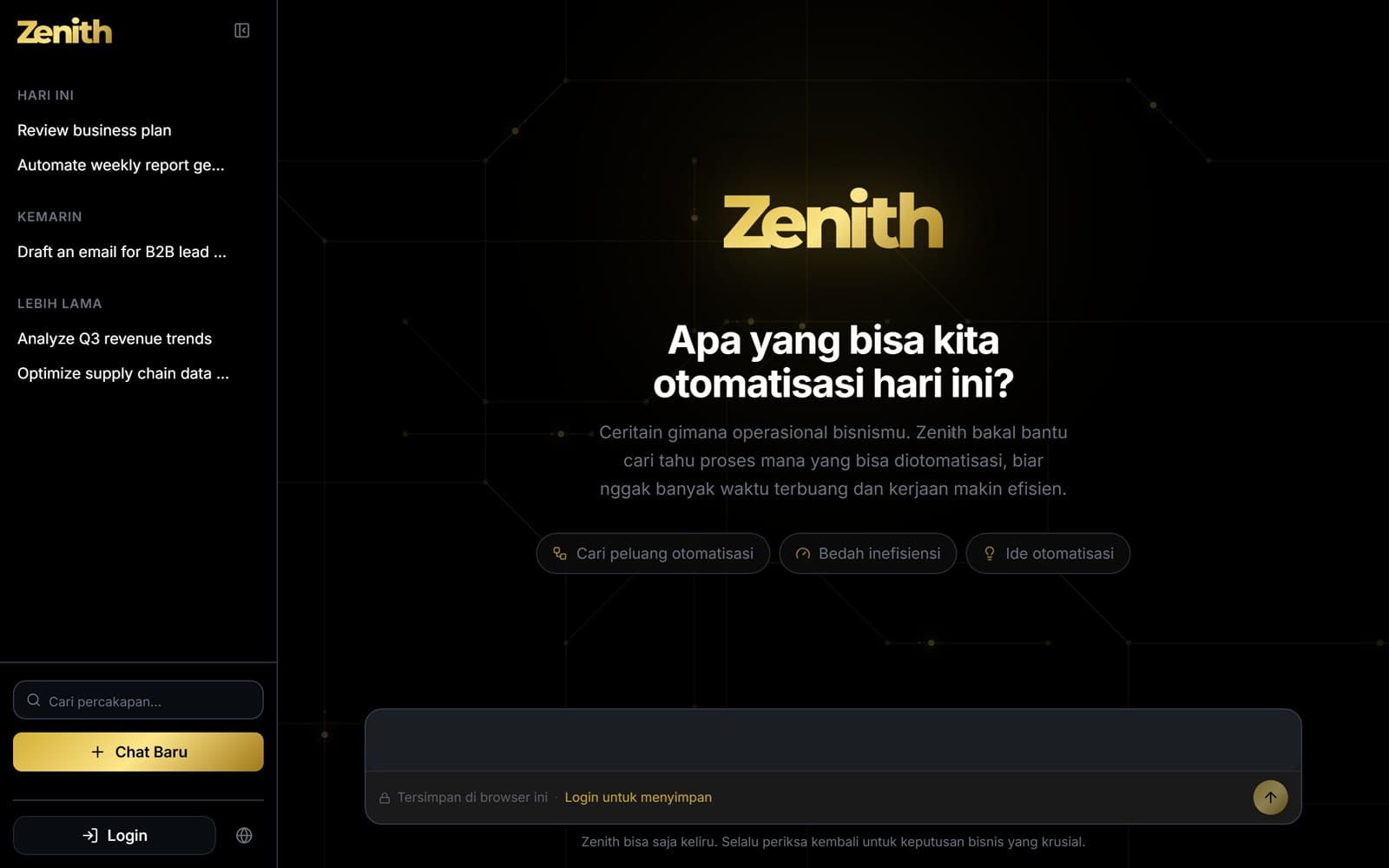 The Zenith landing page